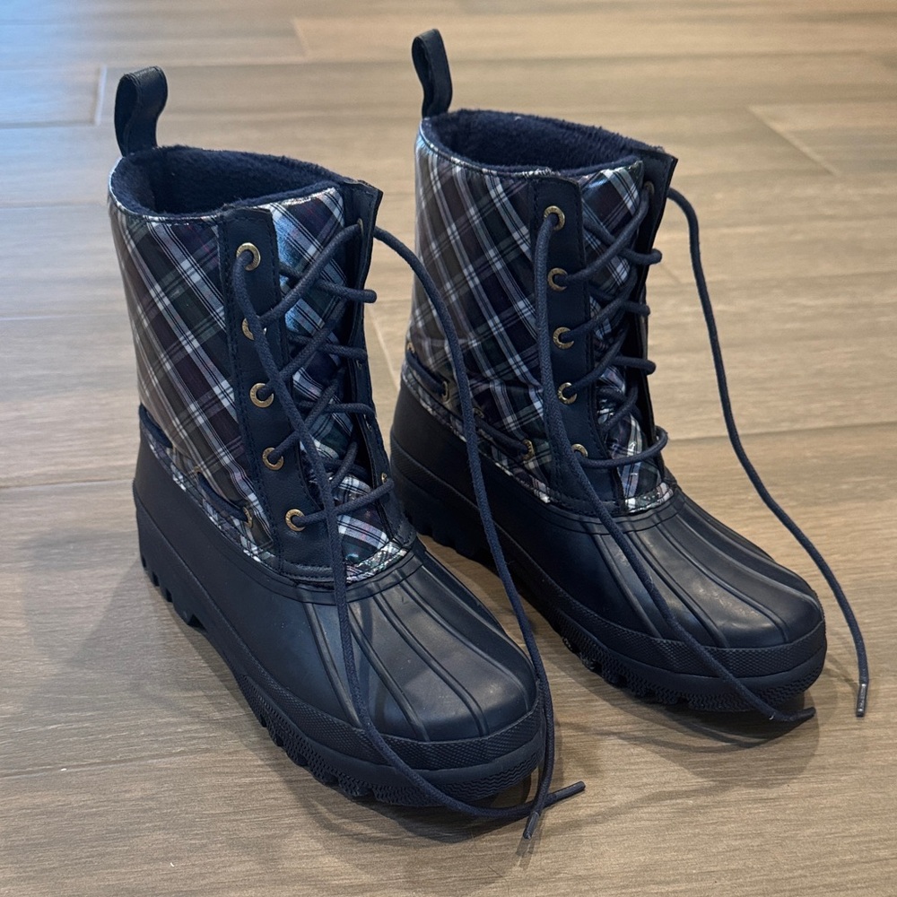 Sperry Navy Plaid Winter & Rain Boots